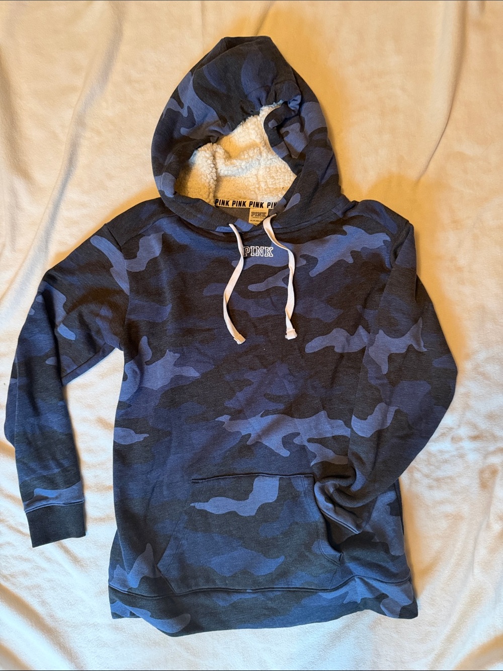 PINK Victoria's Secret Navy & Blue Camo Sherpa-Lined Hoodie
